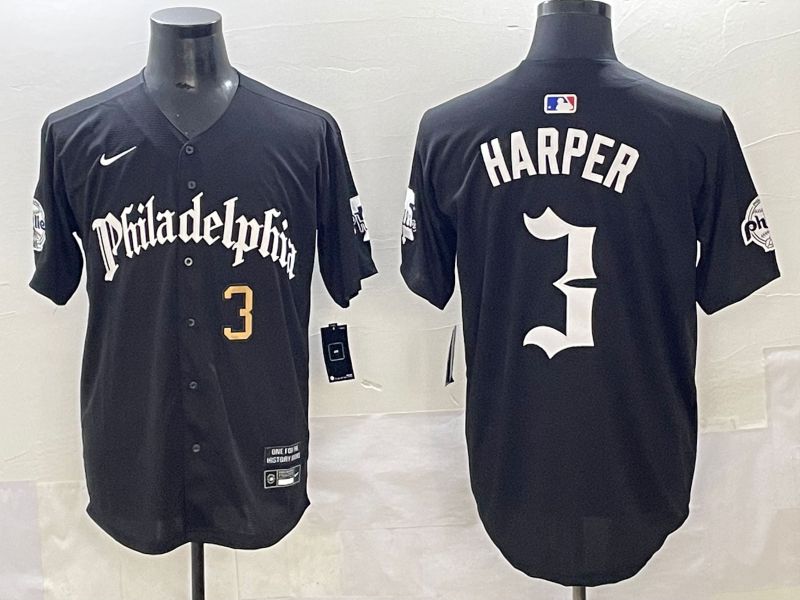 Men 2025 Philadelphia Phillies #3 Harper Black Five generations Joint Name Nike MLB Jersey style 2->philadelphia phillies->MLB Jersey
